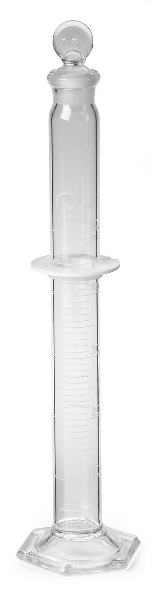 Cylindre, gradué, mélange, verre, 50 mL +-0,4 mL, divisions de 1,0 mL, bouchon en verre n° 16