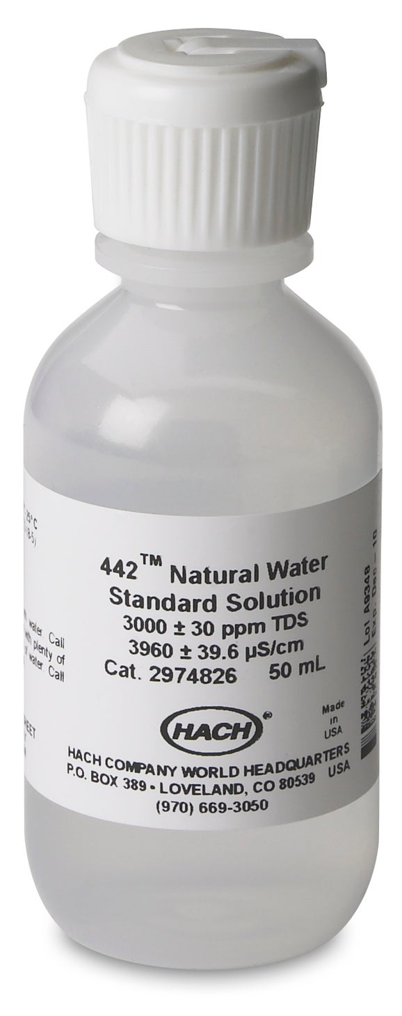 Solution étalon d’eau naturelle, 3 000 ppm de matières dissoutes totales (MDT), 50 mL