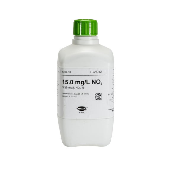 Solution étalon riche en nitrate, 15 mg/L, NO₃ (3,39 mg/L NO₃-N), 500 mL