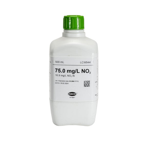 Solution étalon riche en nitrate, 75 mg/L, NO₃ (16,9 mg/L NO₃-N), 500 mL