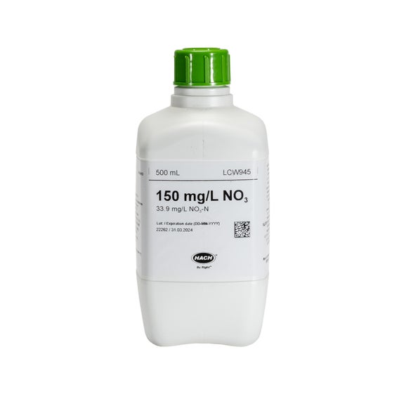 Solution étalon riche en nitrate, 150 mg/L, NO₃ (33,9 mg/L NO₃-N), 500 mL