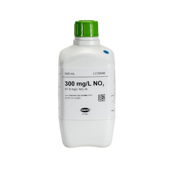 Solution étalon riche en nitrate, 300 mg/L, NO₃ (67,8 mg/L NO₃-N), 500 mL